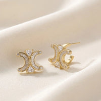 Crystal C-Shape Stud Earrings in Gold | High-Quality Fashion Jewelry