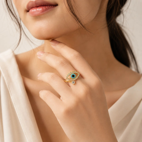 Gold Plated Evil Eye Ring For Women