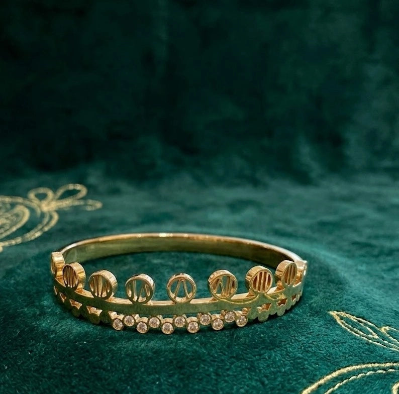Double Layered Geometric Crystal Cuff Bracelet - Anti Tarnish