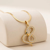 Crystal Serpent Snake Pendant Necklace - Anti-Tarnish Gold-Plated
