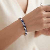 Floral Enamel Bangle Bracelet - Vintage Blue & Gold Design