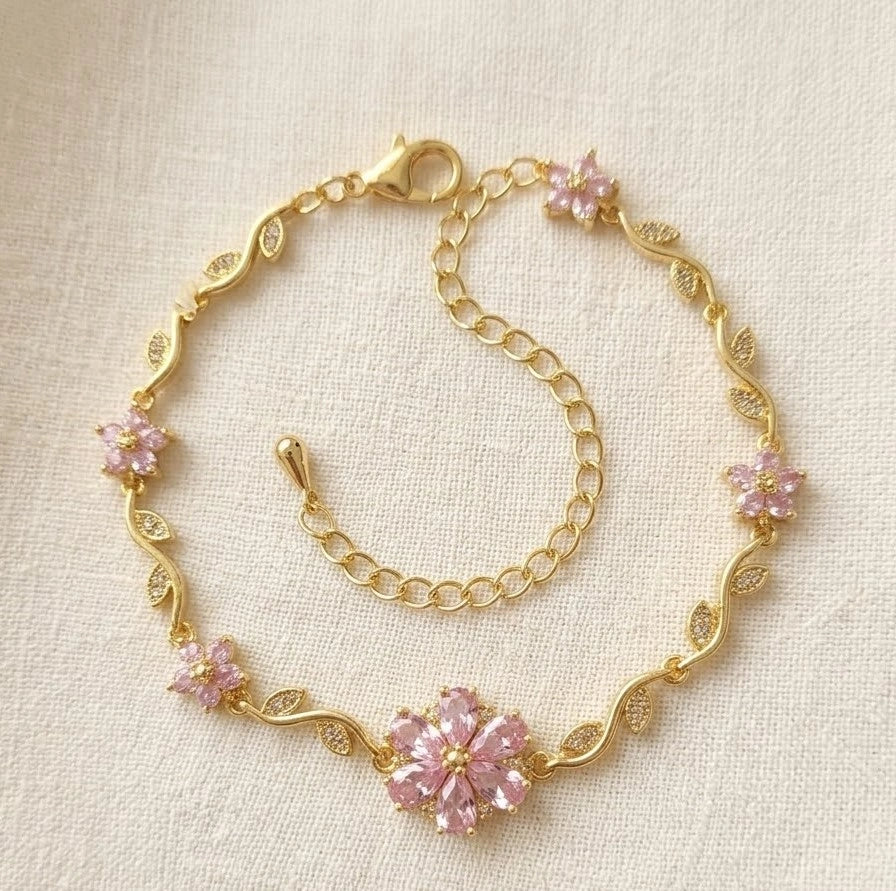 Tulip Pink Floral Dainty Bracelet - Anti Tarnish Fashion Jewelry