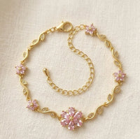 Tulip Pink Floral Dainty Bracelet - Anti Tarnish Fashion Jewelry