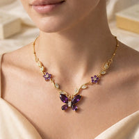 Purple Butterfly Pendant Necklace - Anti-Tarnish Gold-Plated Floral Jewelry