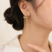 Crystal Chain Drop Earrings - Anti Tarnish Gold Plated