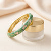 Green Enamel Floral Bangle | Vintage Gold Plated Bracelet