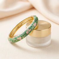 Green Enamel Floral Bangle | Vintage Gold Plated Bracelet