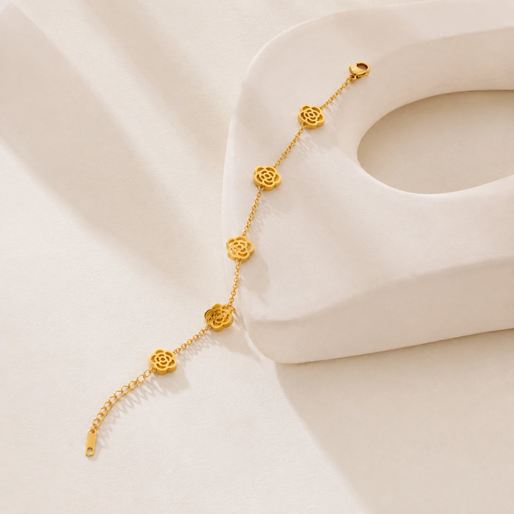 Floral Rose Link Bracelet | Anti Tarnish Gold Plated