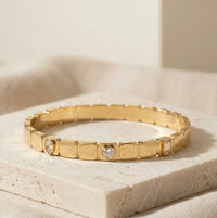 Geometric Square Link Anti-Tarnish Gold-Plated Bracelet with CZ Stones