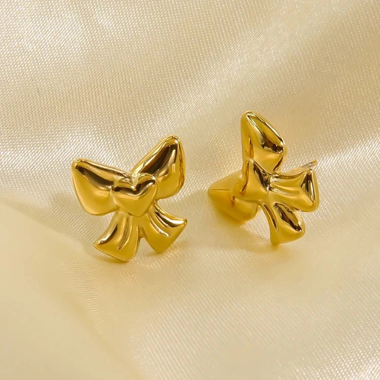 Gold Plated Ribbon Bow Earrings (Anti-Tarnish) | Premium Stainless Steel Korean Studs