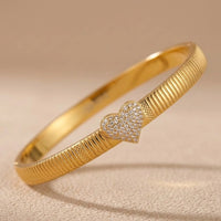 Gold Plated CZ Heart Bangle | Anti Tarnish Korean Style Bracelet