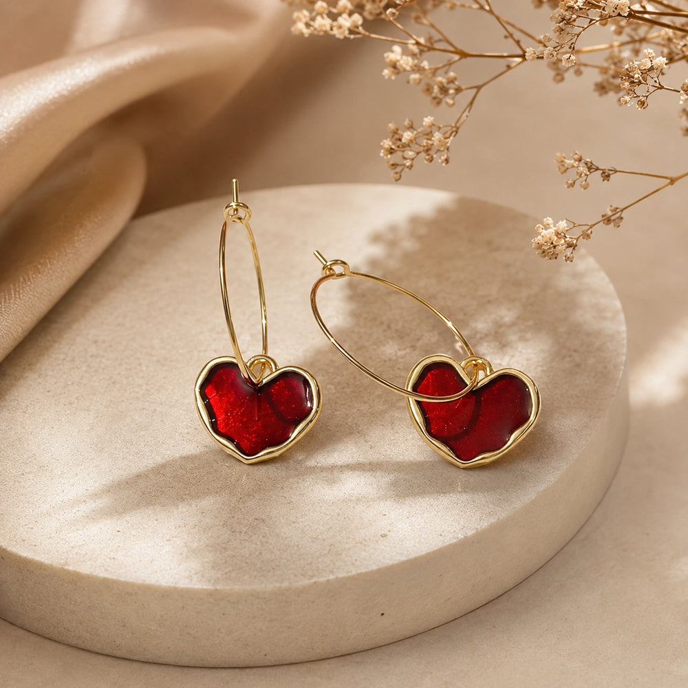 Red Heart Hoop Earrings
