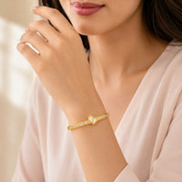 Anti-Tarnish Gold Plated Heart Bangle Bracelet with Crystals