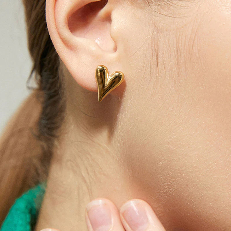 Puffy Heart Stud Earrings - Anti-Tarnish Gold Plated | 3D Design