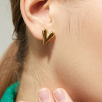 Puffy Heart Stud Earrings - Anti-Tarnish Gold Plated | 3D Design