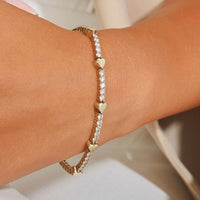 Heart Tennis Bracelet - Anti-Tarnish Gold Plated & CZ Stone (Premium Korean Style)