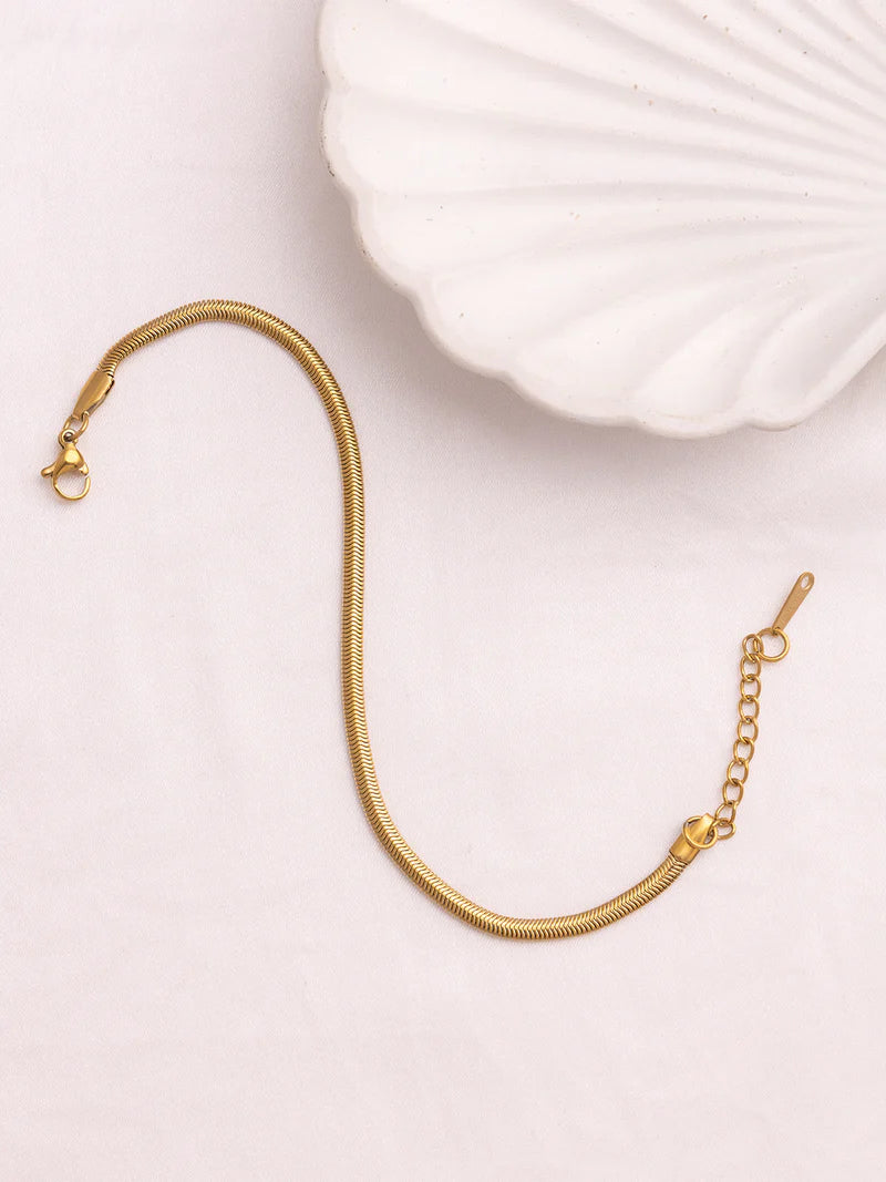 Flat Snake Chain Herringbone Bracelet | Anti-Tarnish Gold-Plated