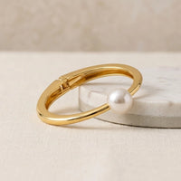 Minimalist Single Pearl Cuff Bangle - Anti Tarnish Gold Plated