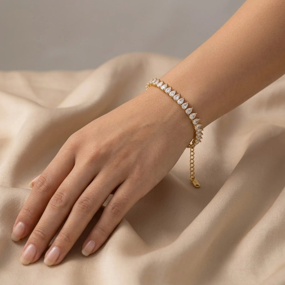 Teardrop Crystal Tennis Bracelet - Anti-Tarnish Gold Plated