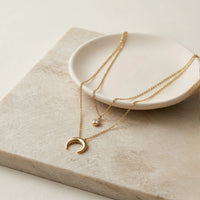 Celestial Moon & Solitaire Layered Necklace - Anti Tarnish Gold Plated Aesthetic Jewelry