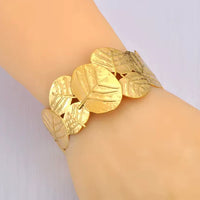 Textured Gold Leaf Cuff Bracelet | Anti-Tarnish Statement Bangle for Women