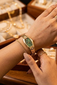 Emerald Vintage Anti-Tarnish Gold Plated Bracelet Watch