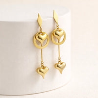 Double Heart Drop Earrings - Anti Tarnish Gold Plated