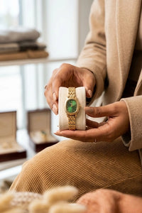 Emerald Green Oval Dial Anti-Tarnish Gold Plated Watch
