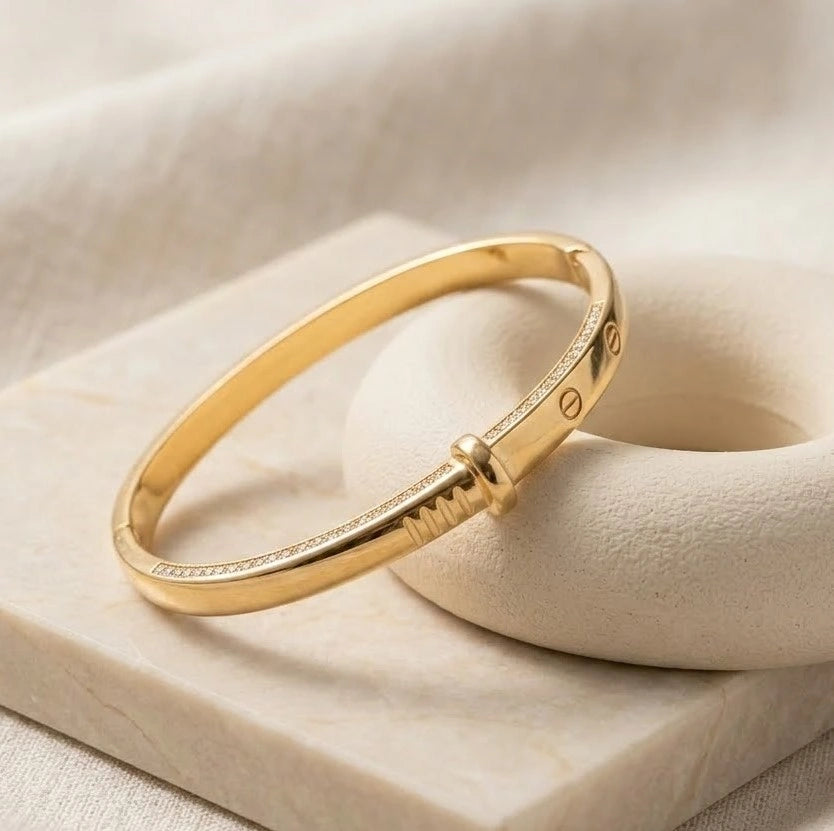 Gold Plated Nail Design Bracelet - Anti Tarnish Minimalist Bangle