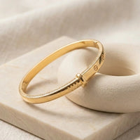 Gold Plated Nail Design Bracelet - Anti Tarnish Minimalist Bangle