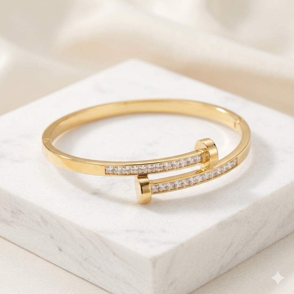 Studded Nail Design Anti-Tarnish Bangle | Crystal Wrap Bracelet