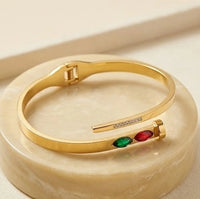 Korean Nail Cuff Bracelet with Gemstones - Anti Tarnish Gold Plated
