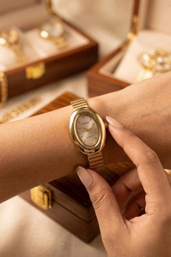 Vintage Luxury Oval Watch for Women - Premium Gold Plated, Anti-Tarnish Quartz Timepiece