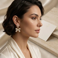 Pearl Heart Bow Drop Earrings | Coquette Korean Fashion Jewelry