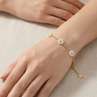 Pearl Flower Gold Plated Bracelet | Anti-Tarnish Dainty Floral Chain
