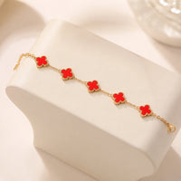 Red Clover Motif Bracelet - Anti-Tarnish Gold Plated