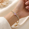Pink Heart Tennis Bracelet | Anti-Tarnish Gold Plated