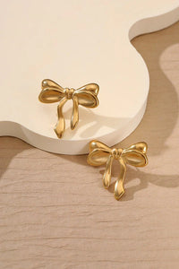 Anti-Tarnish Gold Plated Bow Earrings – Korean Style Ribbon Studs for Women