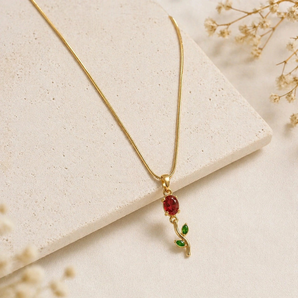 Elegant Rose Pendant Necklace - Anti-Tarnish Gold-Plated Floral Jewelry-Tulip