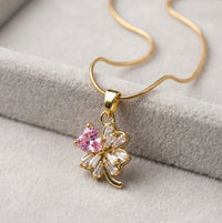 Pink Heart Clover Pendant Necklace | Anti-Tarnish Gold Plated Jewelry