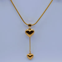 Double Heart Lariat Necklace - Anti-Tarnish Gold Plated Minimalist Tassel Pendant