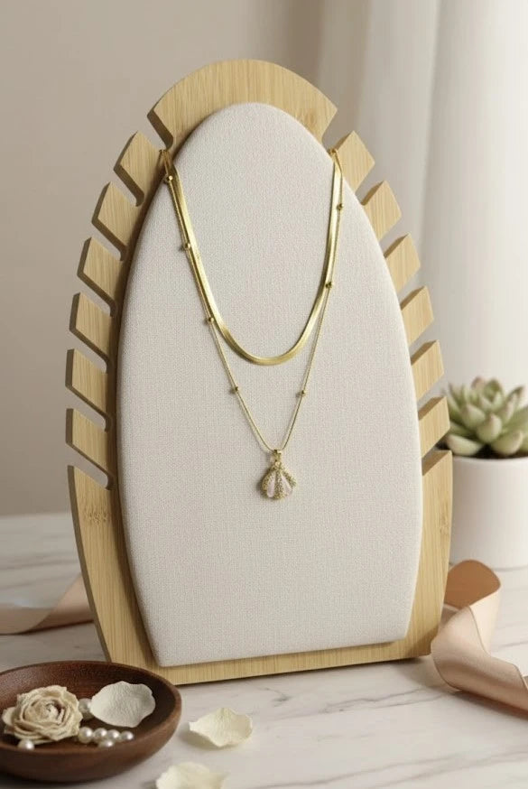 Pink Shell Pendant Double Layer Necklace | Anti-Tarnish Gold Plated Snake Chain