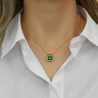 Emerald Green Stone Pendant Necklace - Anti-Tarnish Gold Plated Snake Chain