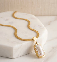 Anti-Tarnish Gold Plated Baroque Pearl Pendant Snake Chain Necklace
