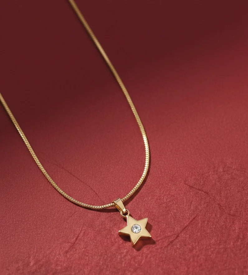 Star Pendant Herringbone Necklace - Anti-Tarnish Gold Plated Korean Style Jewellery