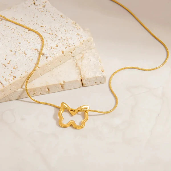 Butterfly Gold Plated Necklace on Snake Chain | Anti-Tarnish & Waterproof | Korean Style Aesthetic