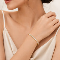 Square Cut Crystal Tennis Bracelet - Anti Tarnish Gold Plated