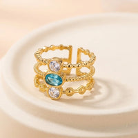 Anti-Tarnish Triple Band Blue Stone Ring | Gold Plated Adjustable Stacking Ring