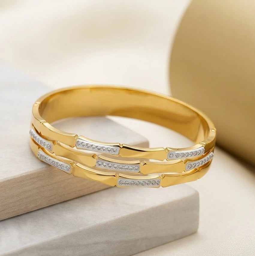 Bamboo Link Anti-Tarnish Gold-Plated Stacked Bracelet