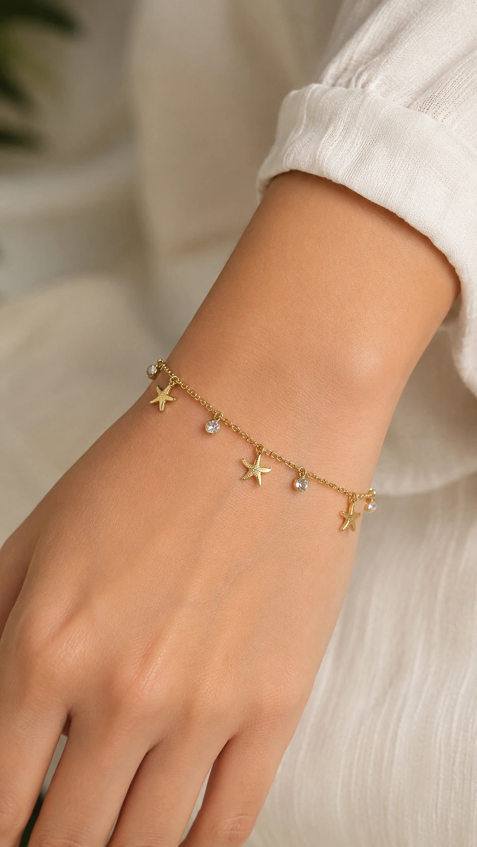 Starfish Charm Anti-Tarnish Gold-Plated Bracelet